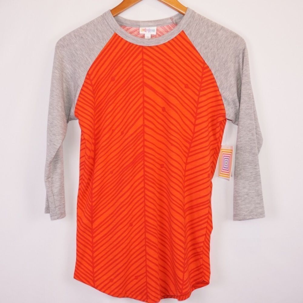 LuLaRoe Orange/Gray Baseball-Style Randy Tee, XS